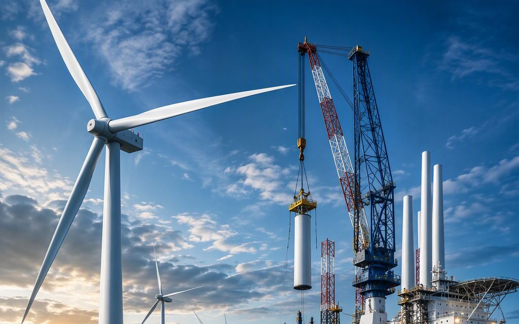 Jack-up vessel installing an offshore wind turbine
